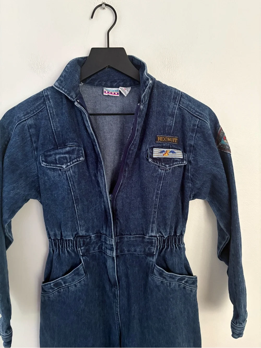 Vintage JetSet Denim Flight Suit Patch Jumpsuit Youth Size 14 80s Retro EUC EA